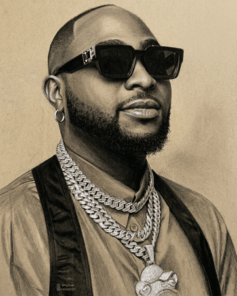 Celebrity-style custom charcoal portrait artwork by Arts By Creeda