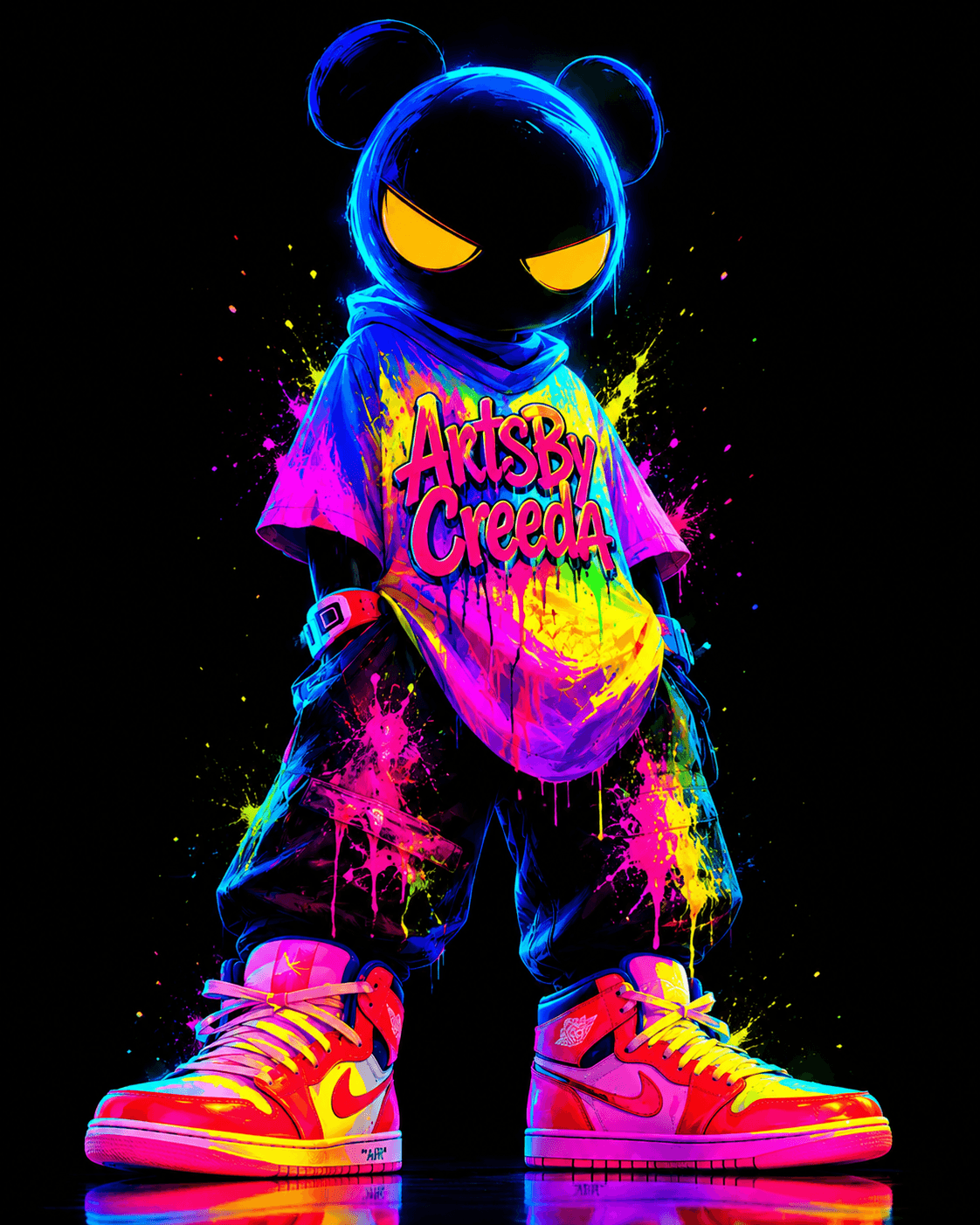 Premium urban pop portrait with chrome and neon styling