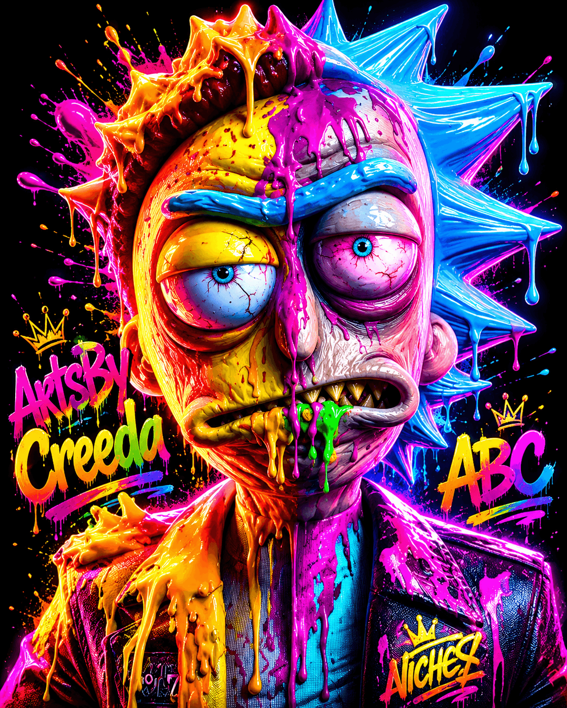 Electric urban pop portrait artwork with dramatic color